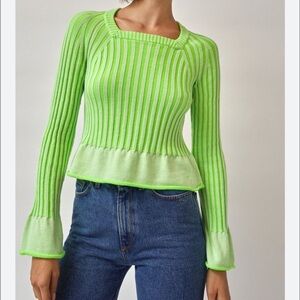 Rodebjer Eshe Rib Knitted Sweater  In Techno Green Sz S Funky Retro Party EUC